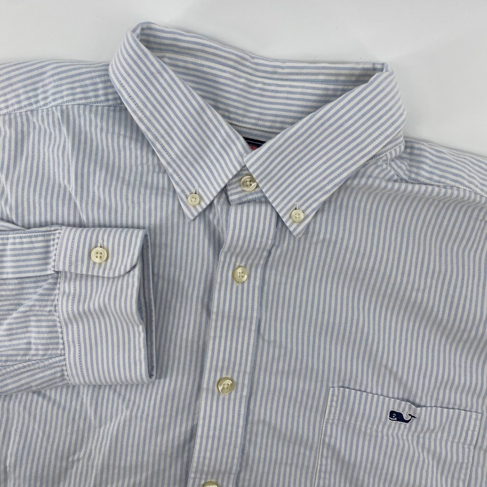 Vineyard Vines Men XXL Slim Fit Tucker Shirt Blue White Stripe Whale Logo Cotton
